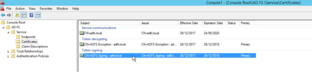 ADFS/SSO token signing certificate renewal