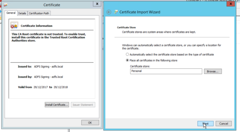 ADFS/SSO token signing certificate renewal